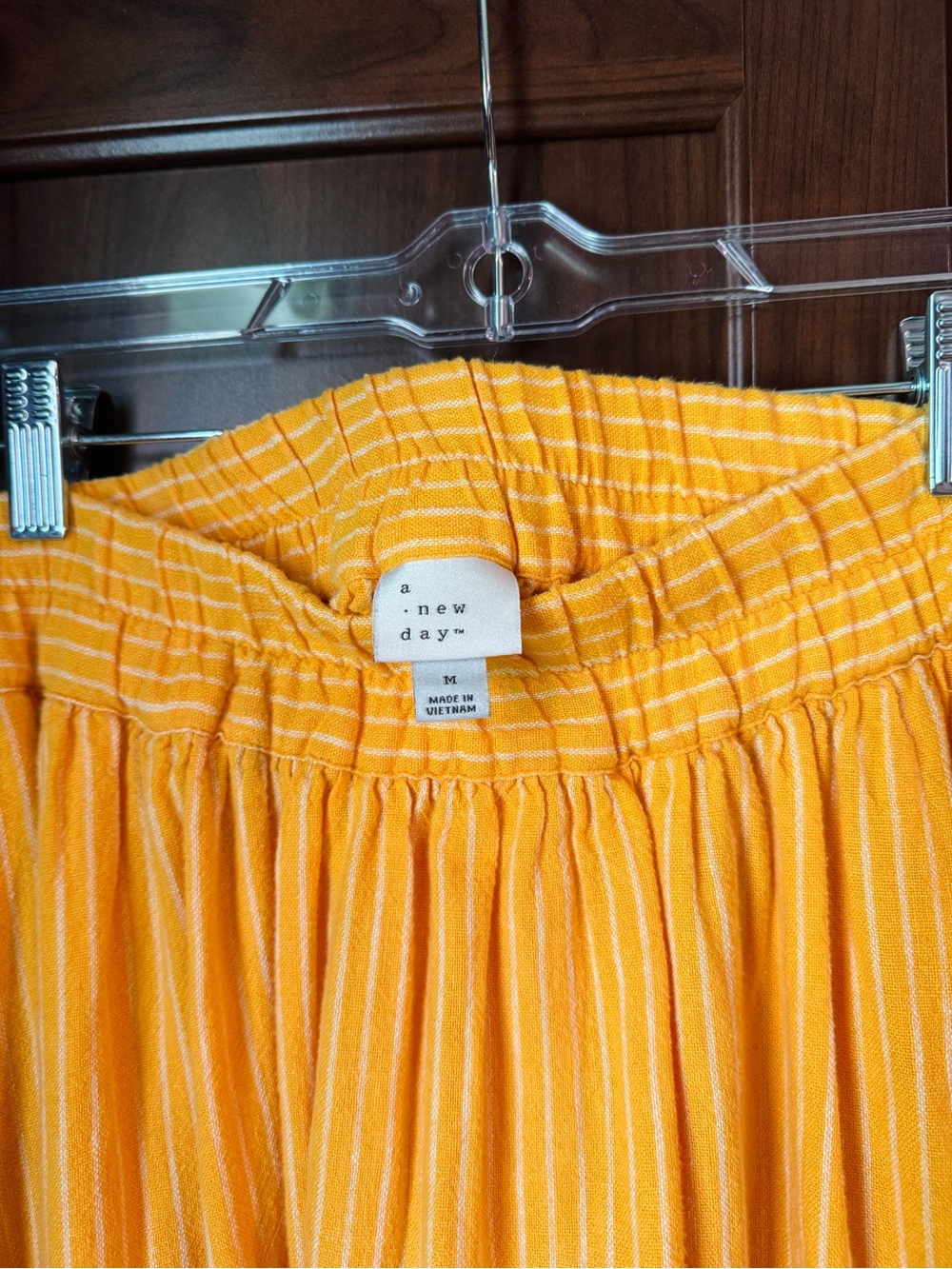 A New Day- Yellow White Striped A-Line Linen Midi Skirt - Picture 5 of 7